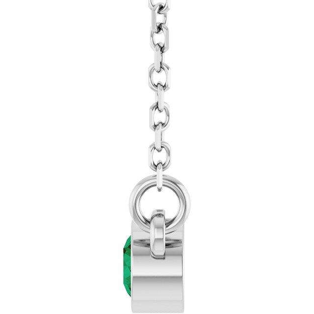 14K White Lab-Grown Emerald Solitaire 16 Necklace 