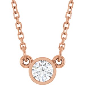 14K Rose 1/6 CT Natural Diamond Solitaire 18" Necklace 