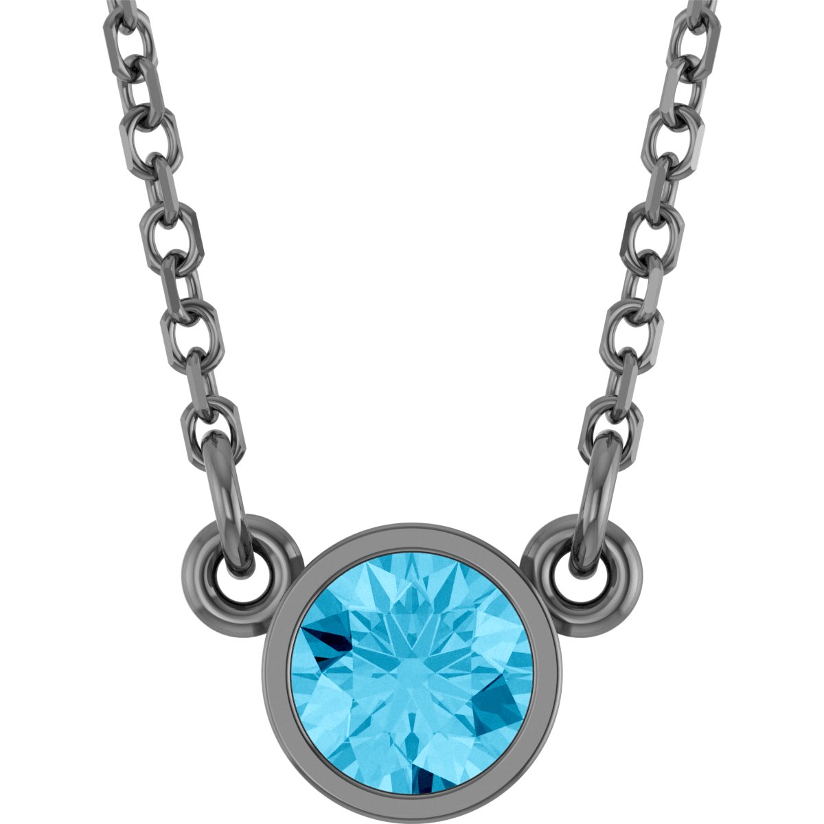 Rhodium-Plated Sterling Silver Imitation Aquamarine Solitaire 16" Necklace 