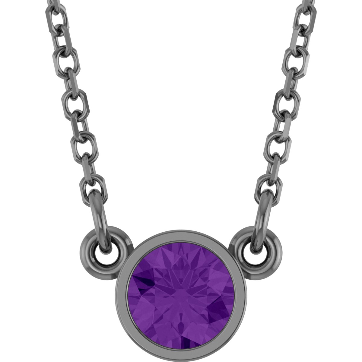 Rhodium-Plated Sterling Silver Natural Amethyst Solitaire 16" Necklace 