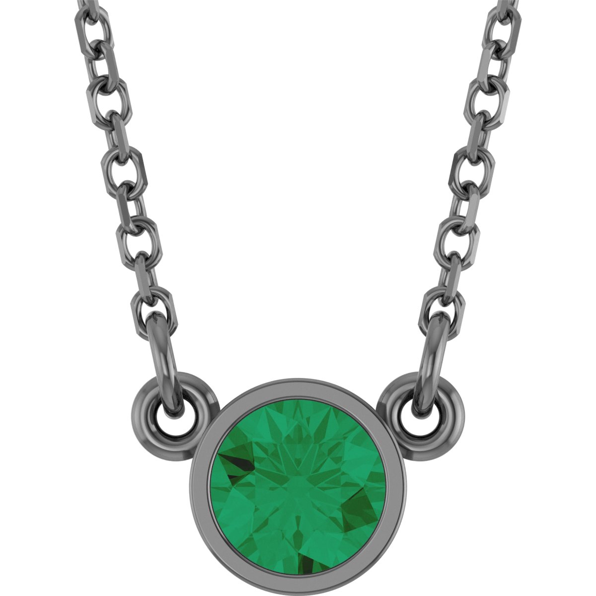 Rhodium-Plated Sterling Silver Imitation Emerald Solitaire 16" Necklace 
