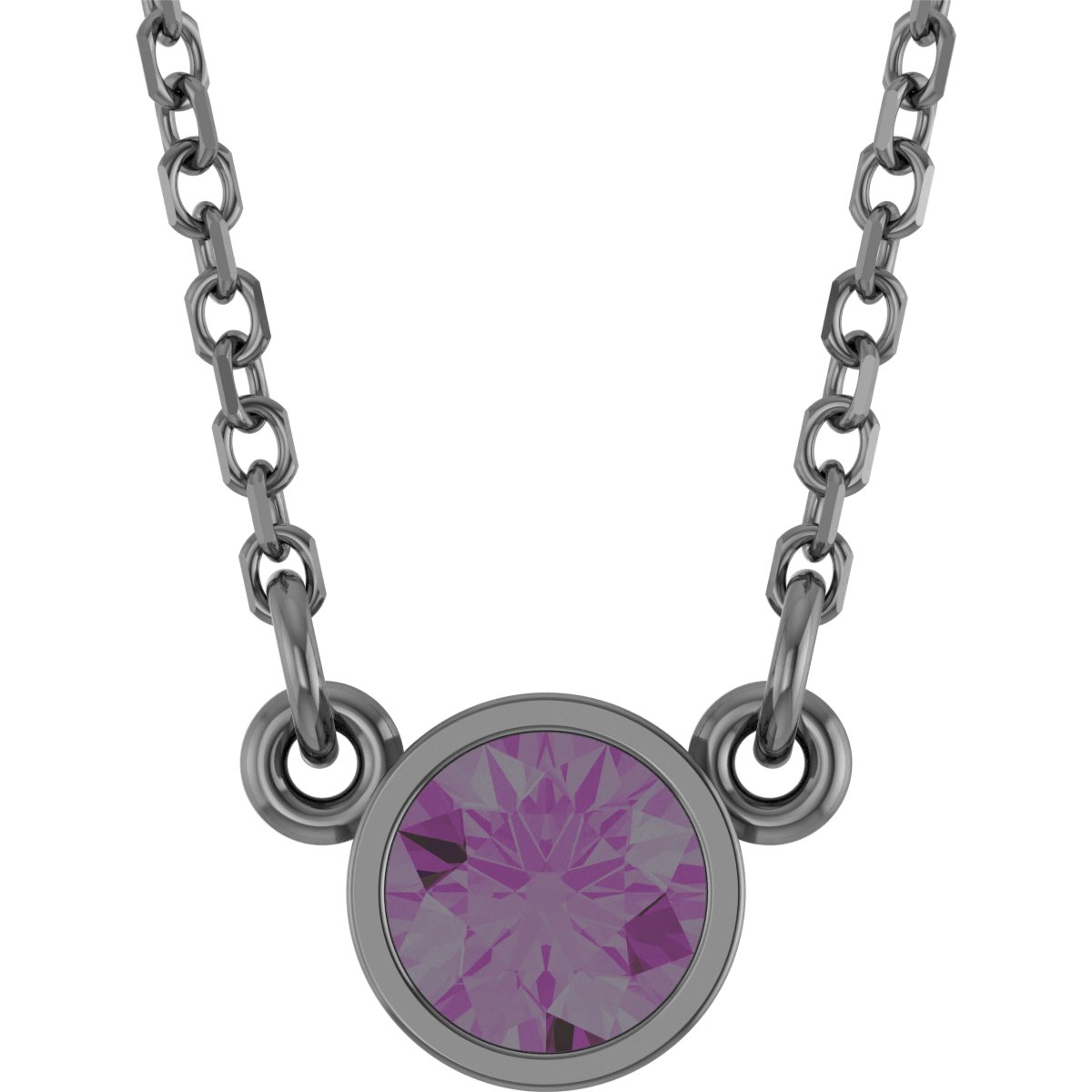 Rhodium-Plated Sterling Silver Imitation Alexandrite Solitaire 16" Necklace 