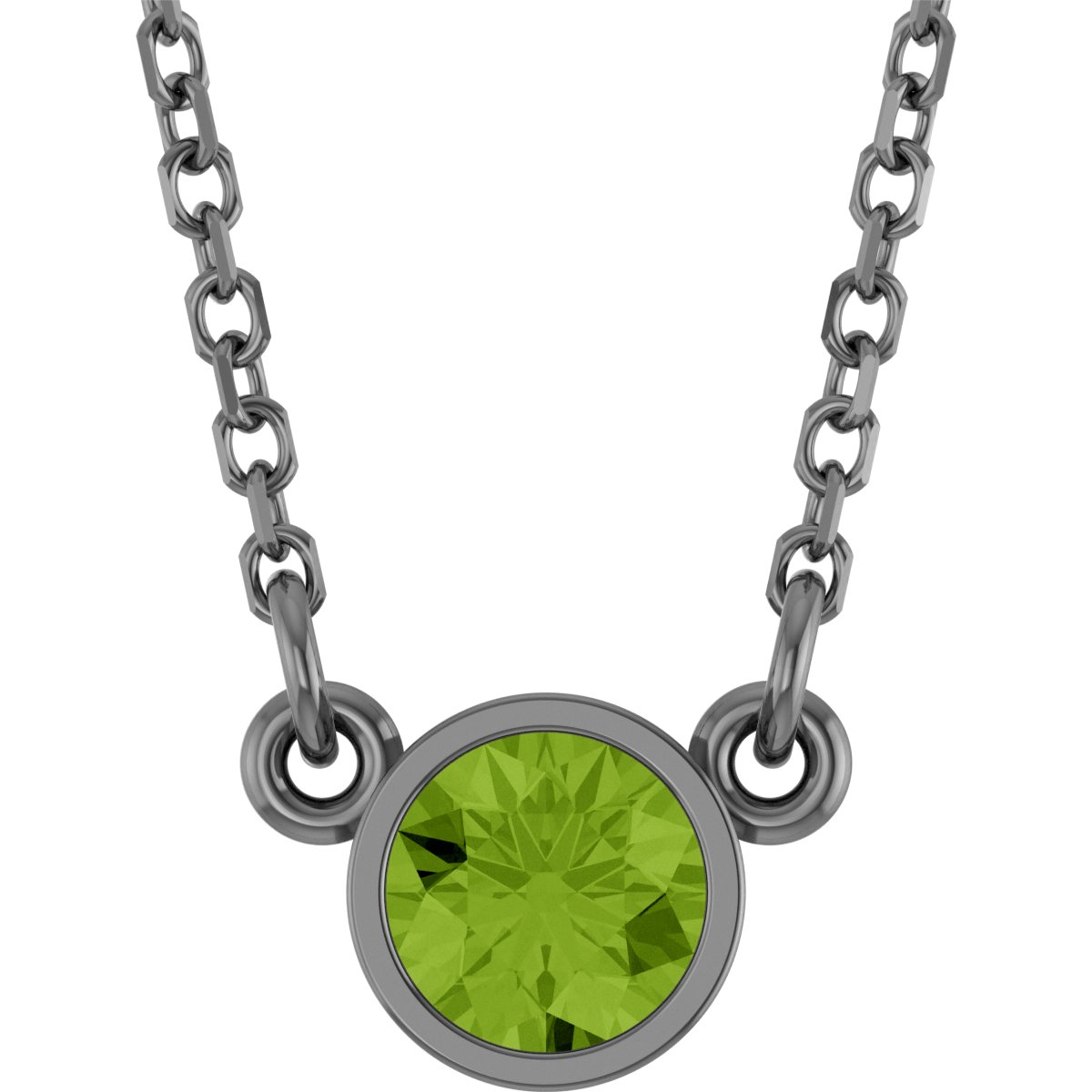 Rhodium-Plated Sterling Silver Natural Peridot Solitaire 16" Necklace 
