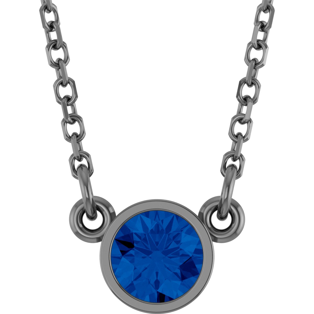 14K White Natural Blue Sapphire Solitaire 16" Necklace 