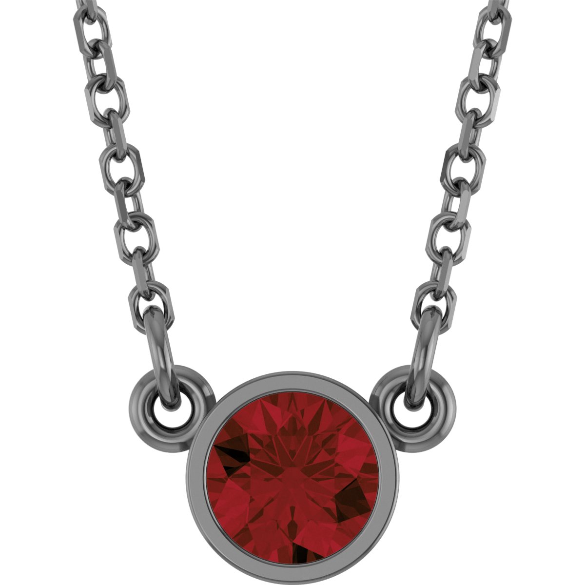Rhodium-Plated Sterling Silver Imitation Mozambique Garnet Solitaire 16" Necklace 