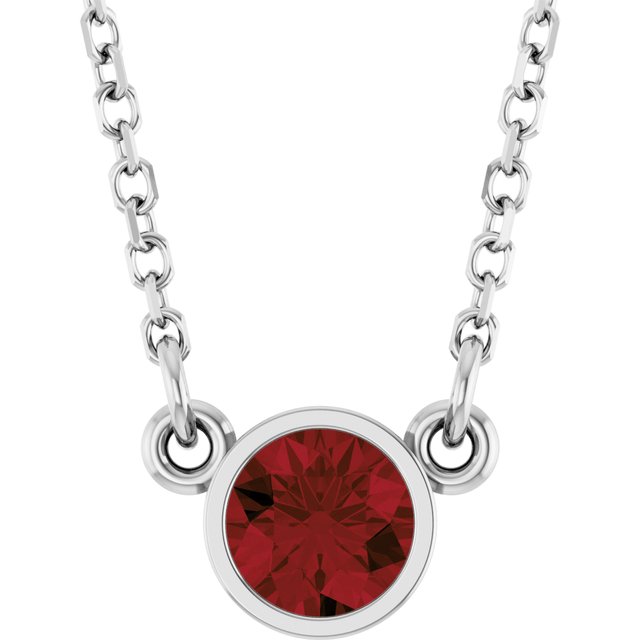Rhodium-Plated Sterling Silver Imitation Mozambique Garnet Solitaire 16 Necklace 