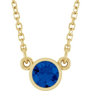 14K Yellow Lab-Grown Blue Sapphire Solitaire 16" Necklace 