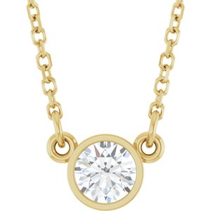 14K Yellow 1/4 CT Natural Diamond Solitarie 18" Necklace 