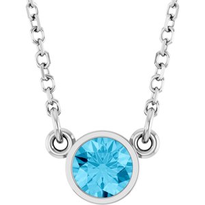 Rhodium-Plated Sterling Silver Natural Aquamarine Solitaire 16" Necklace 
