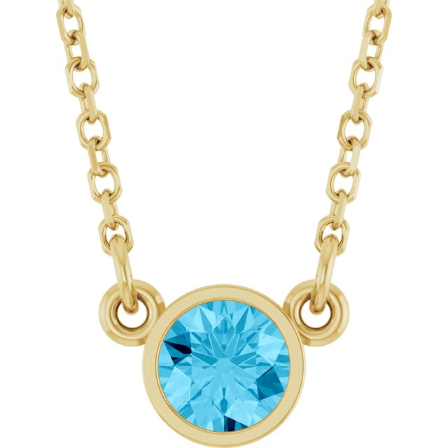 14K Yellow Natural Aquamarine Solitaire 16 Necklace 