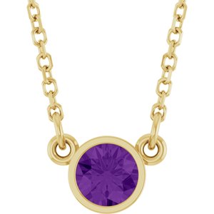 14K Yellow Natural Amethyst Solitaire 16" Necklace 