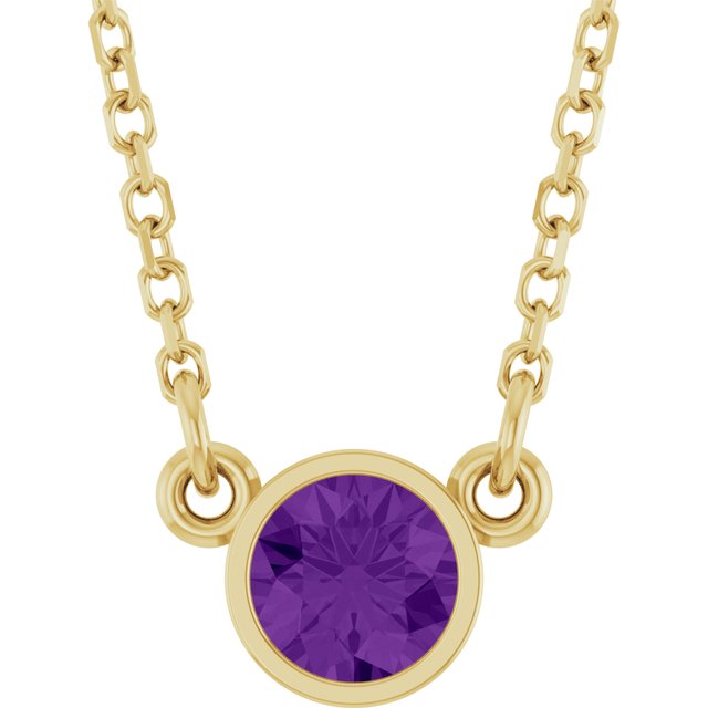 14K Yellow Natural Amethyst Solitaire 16 Necklace 