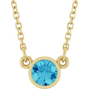 14K Yellow Natural Blue Zircon Solitaire 16" Necklace 