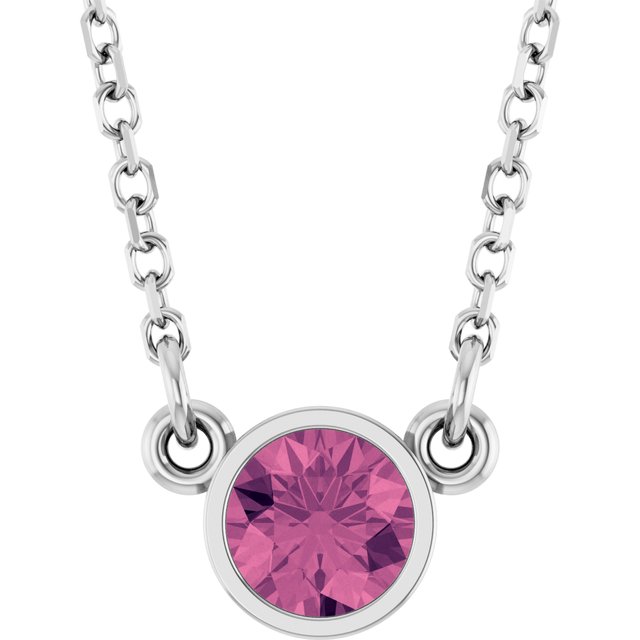 Rhodium-Plated Sterling Silver Imitation Pink Tourmaline Solitaire 16
