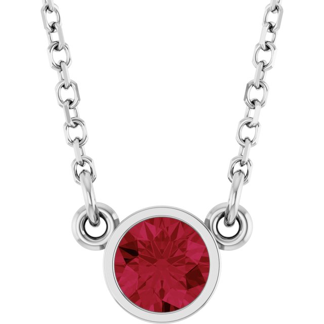 Rhodium-Plated Sterling Silver Imitation Ruby Solitaire 16 Necklace 