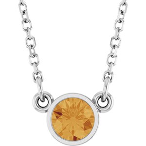 Rhodium-Plated Sterling Silver Natural Citrine Solitaire 16" Necklace 