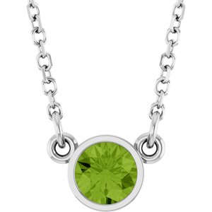 Rhodium-Plated Sterling Silver Natural Peridot Solitaire 16" Necklace 