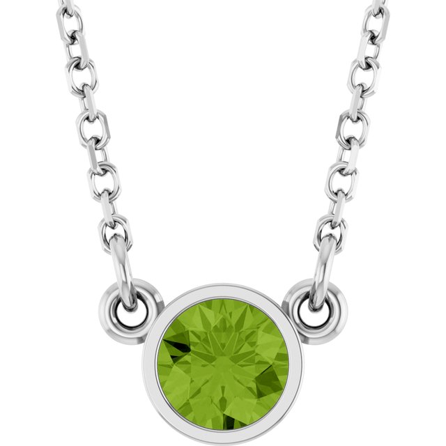 Rhodium-Plated Sterling Silver Imitation Peridot Solitaire 16