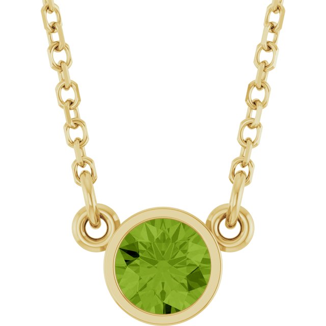14K Yellow Natural Peridot Solitaire 16" Necklace 