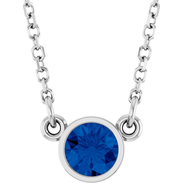 14K White Natural Blue Sapphire Solitaire 16 Necklace 