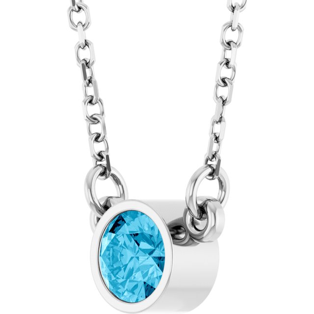 Rhodium-Plated Sterling Silver Imitation Aquamarine Solitaire 16 Necklace 