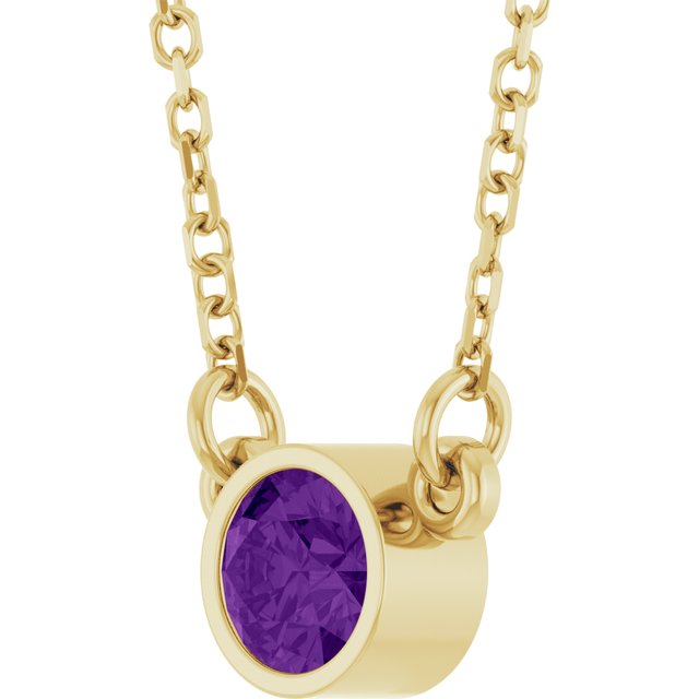 14K Yellow Natural Amethyst Solitaire 16 Necklace 