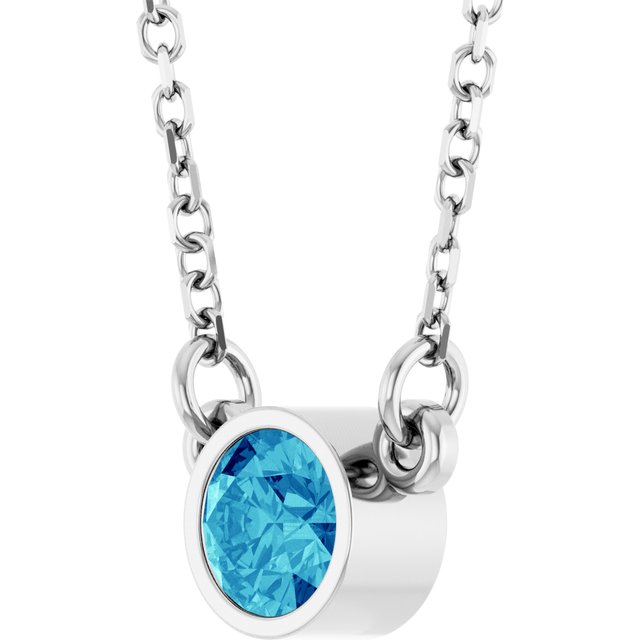 14K White Natural Blue Zircon Solitaire 16 Necklace 