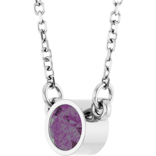 Rhodium-Plated Sterling Silver Imitation Alexandrite Solitaire 16 Necklace 