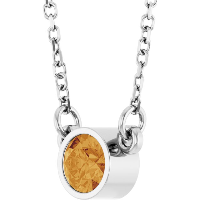 Rhodium-Plated Sterling Silver Natural Citrine Solitaire 16 Necklace 