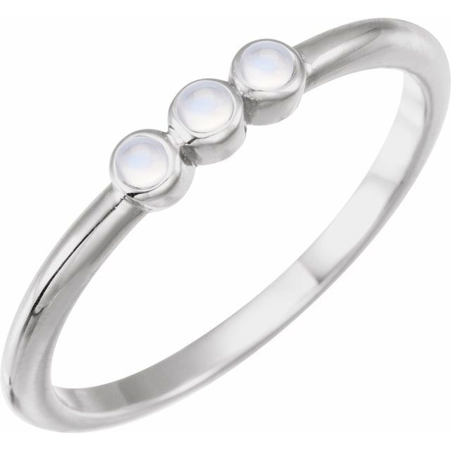 14K White Natural Rainbow Moonstone Stackable Ring