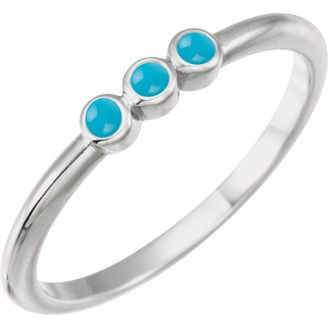 14K White Natural Turquoise Stackable Ring