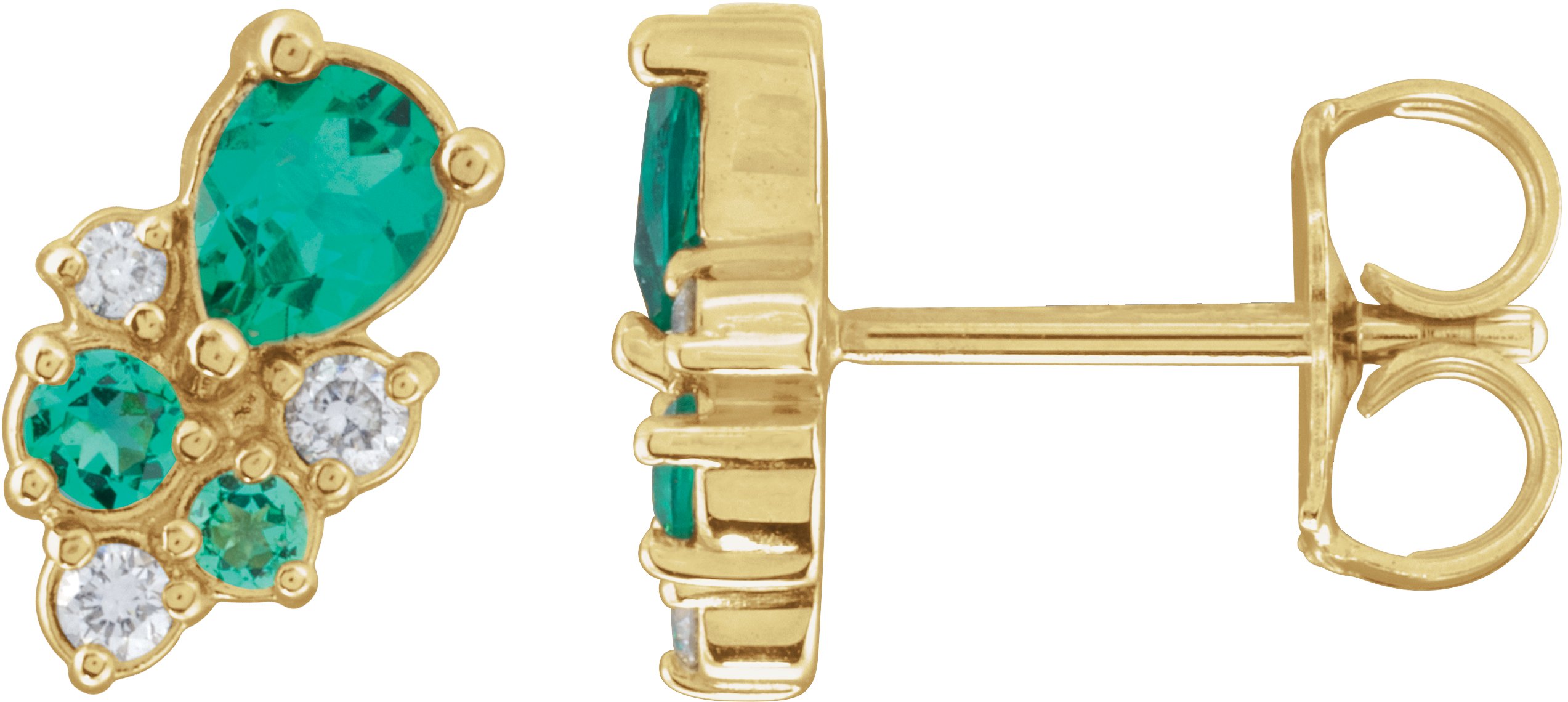 14K Yellow Lab-Grown Emerald & 1/10 CTW Lab-Grown Diamond Cluster Earrings