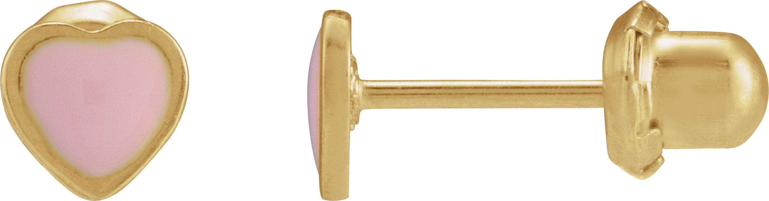 24K Yellow Gold-Plated Stainless Steel 5.1 mm Pink Enamel Heart Inverness® Piercing Earrings