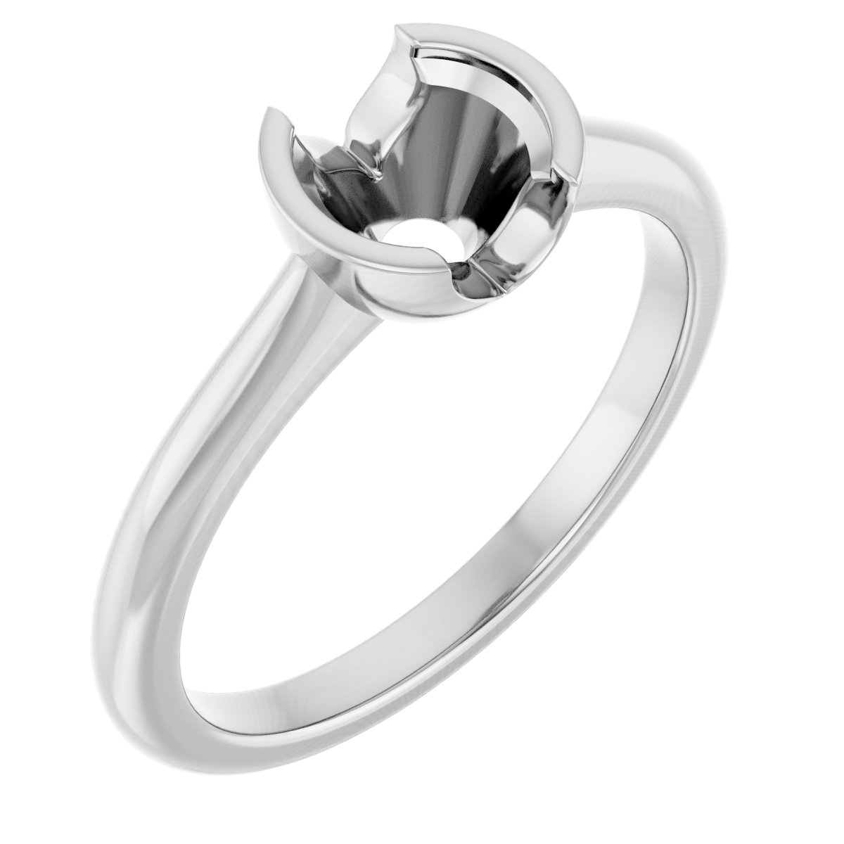 14K White 6 mm Round Solitaire Engagement Ring Mounting