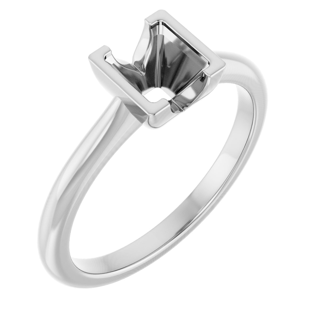 14K White 5x5 mm Square Solitaire Engagement Ring Mounting