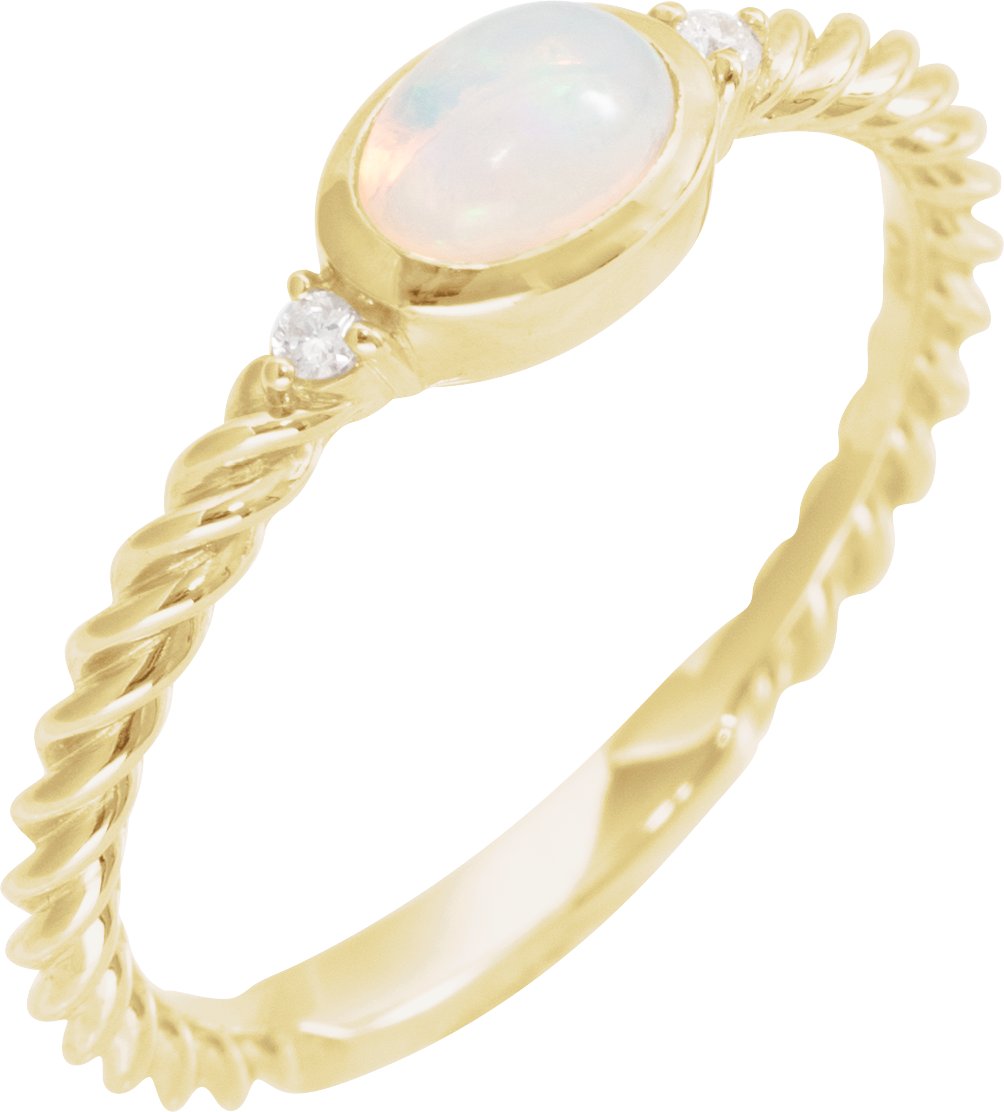 14K Yellow Natural White Opal & .03 CTW Natural Diamond Cabochon Ring