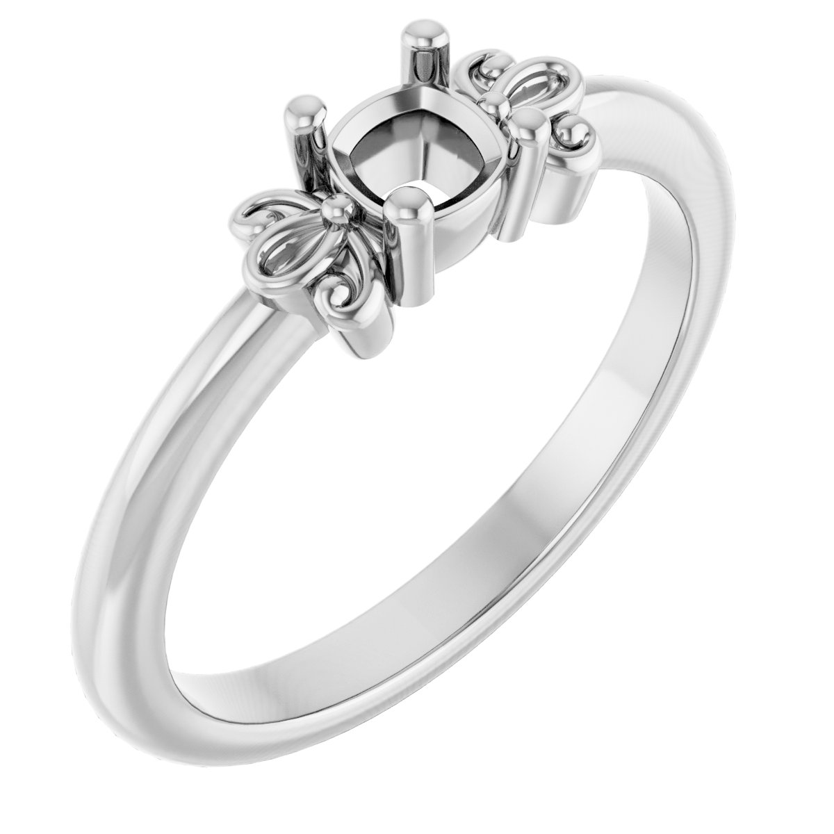 14K White 4 mm Cushion Ring Mounting