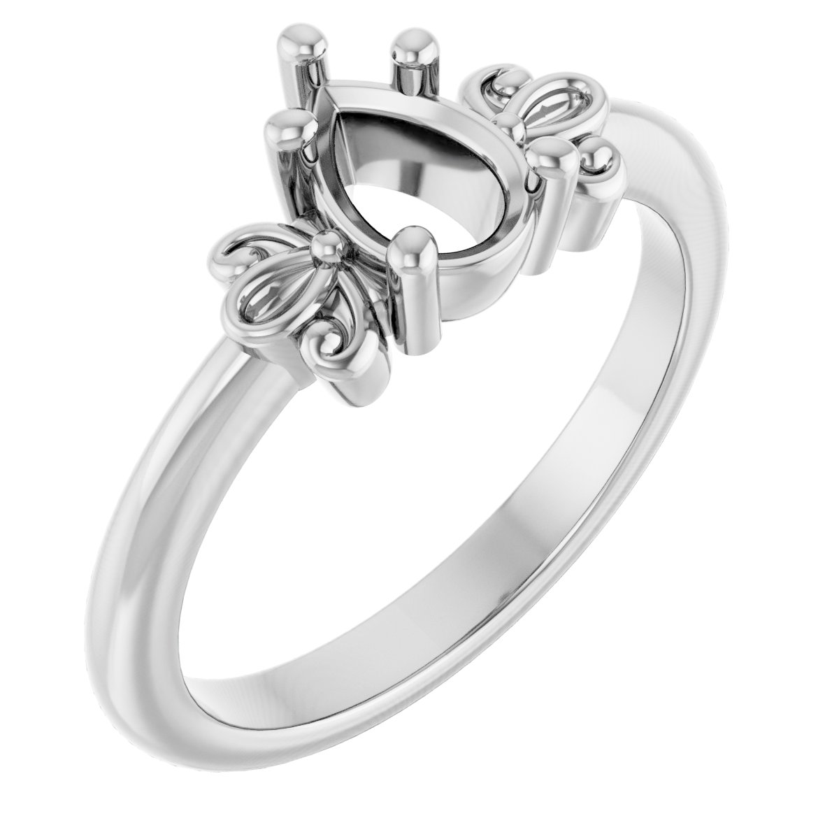 14K White 7x5 mm Pear Ring Mounting