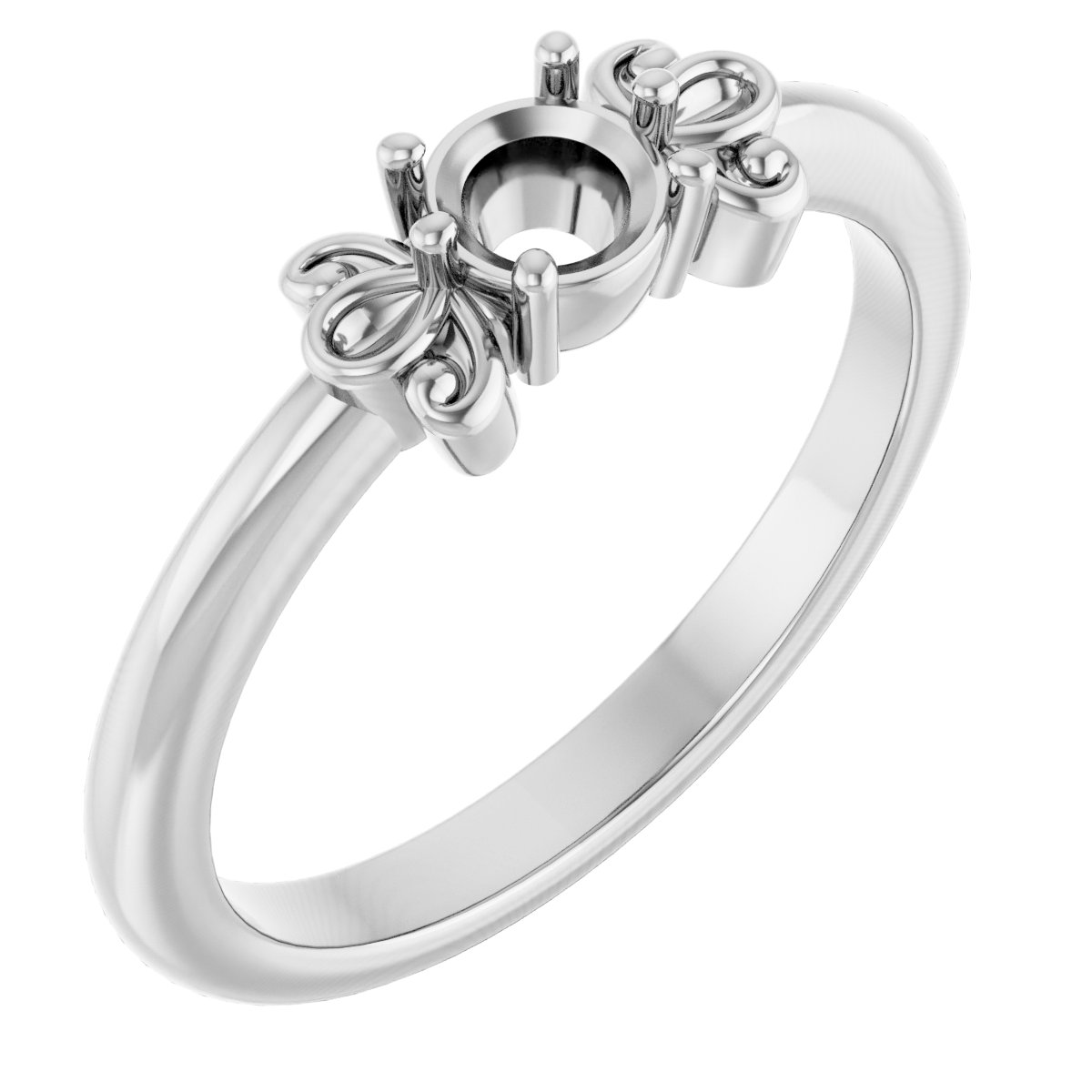 14K White 4.4 mm Round Ring Mounting