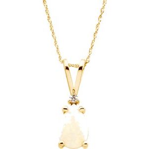 14K Yellow Natural White Opal & .025 CT Natural Diamond 18" Necklace