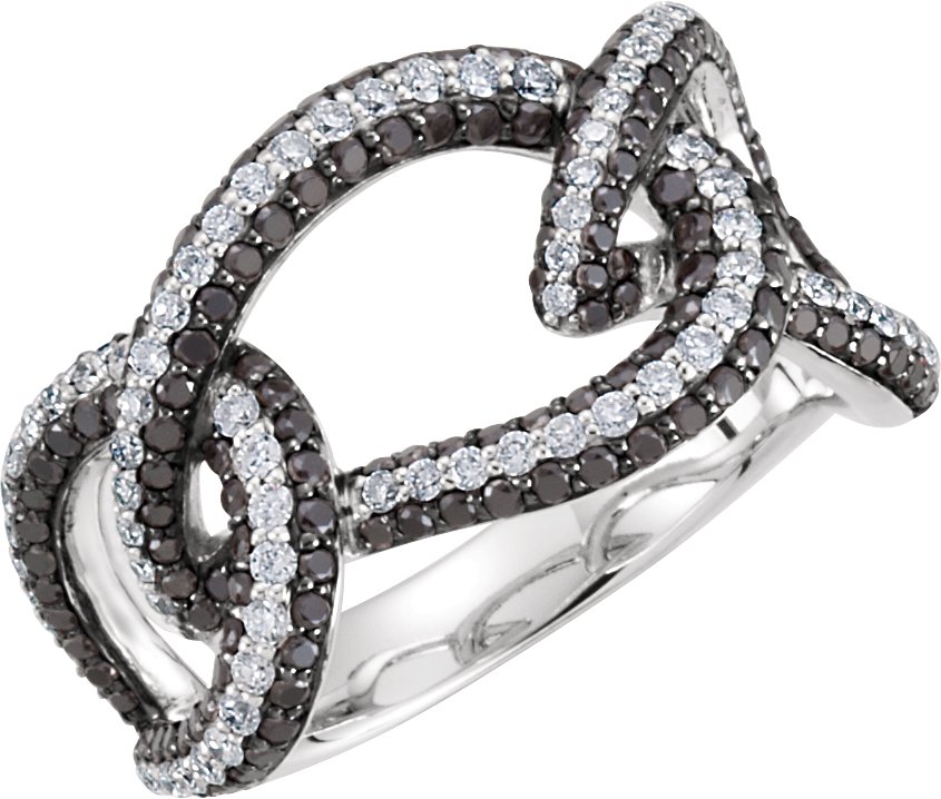 14K White 1 5/8 CTW Black & White Diamond Interlocking Ring  