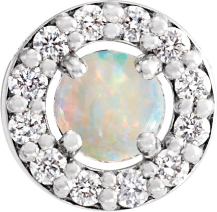 Platinum Cabochon Natural White Opal & .06 CTW Natural Diamond Halo-Style Pendant