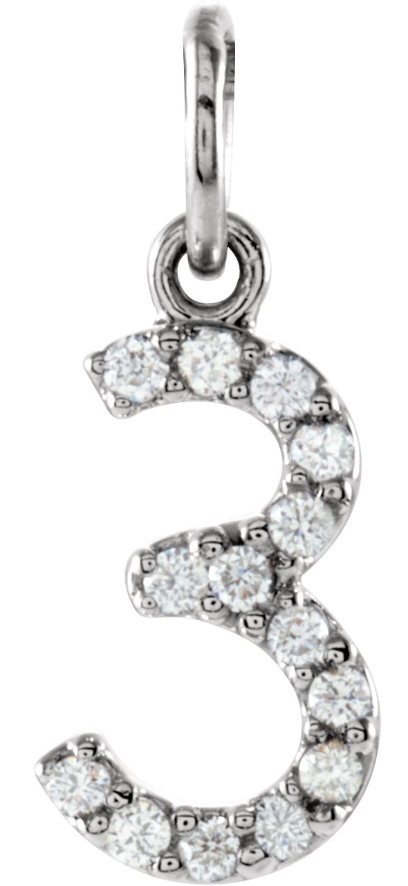 14K White .06 CTW Natural Diamond Numeral 3 Charm