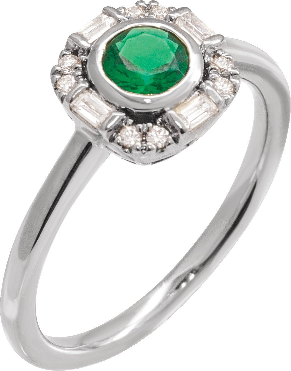 14K White Natural Emerald and .17 CTW Natural Diamond Ring Ref 21912291