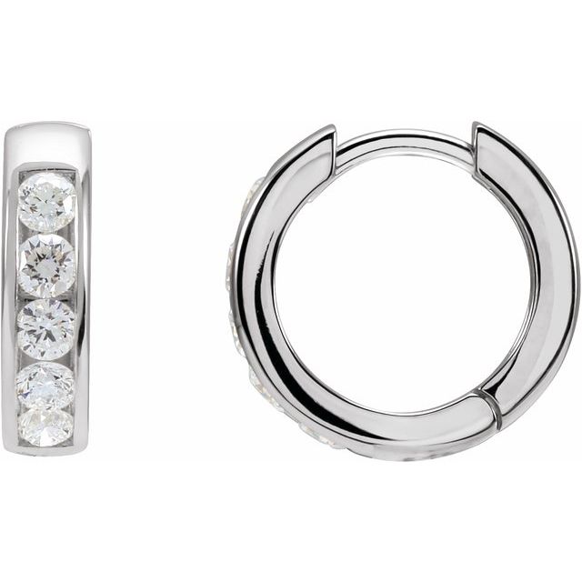 14K White 5/8 CTW Natural Diamond 14 mm Hinged Hoop Earrings