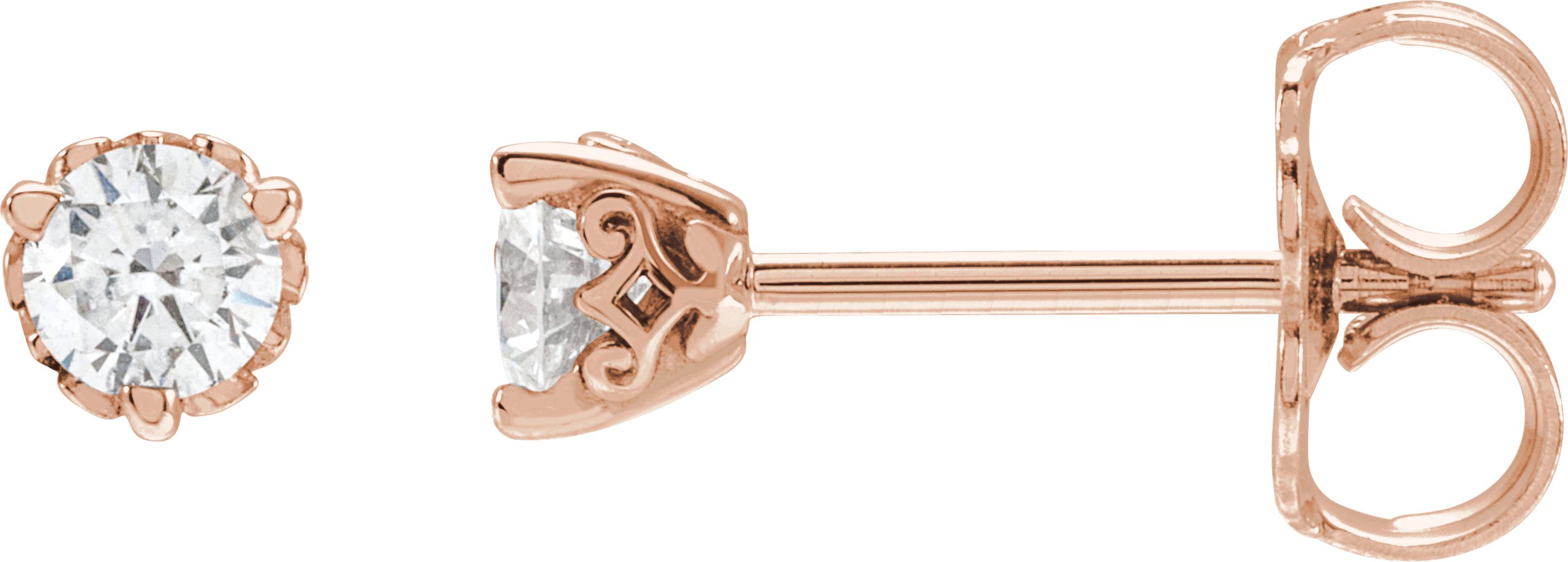 Round 3-Prong Scroll Stud Earrings