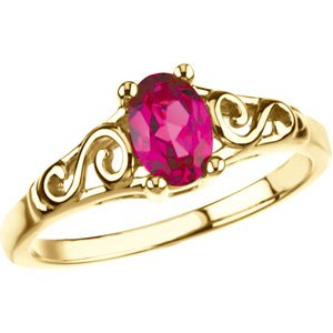 14K Yellow July Youth Imitation Birthstone Ring 