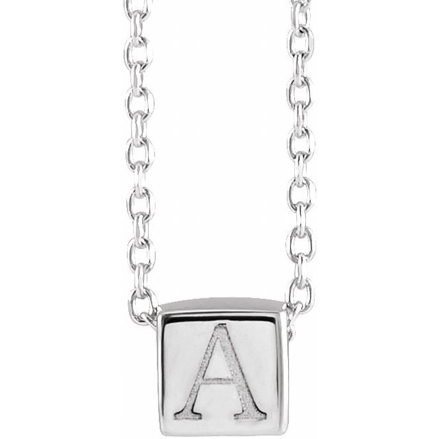 14K White 5x5 mm Cube 18 Necklace