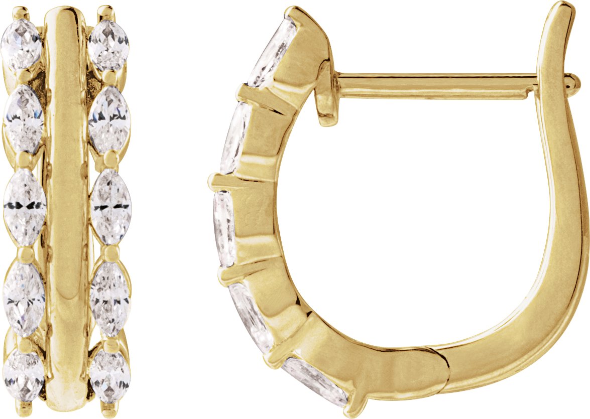 14K Yellow 5/8 CTW Natural Diamond Hinged 15 mm Hoop Earrings