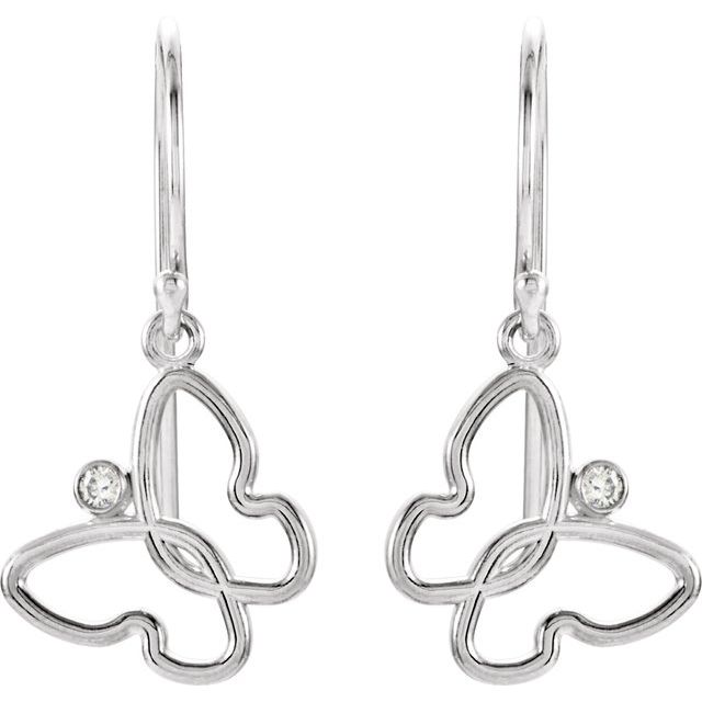 Sterling Silver .04 CTW Natural Diamond Butterfly Earrings